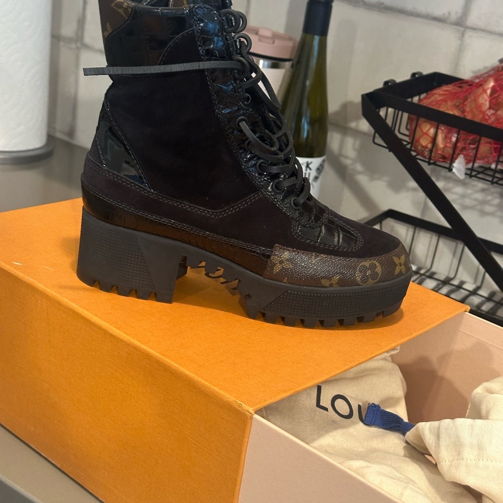 Louis Vuitton Black and Brown Lace-Up Boots